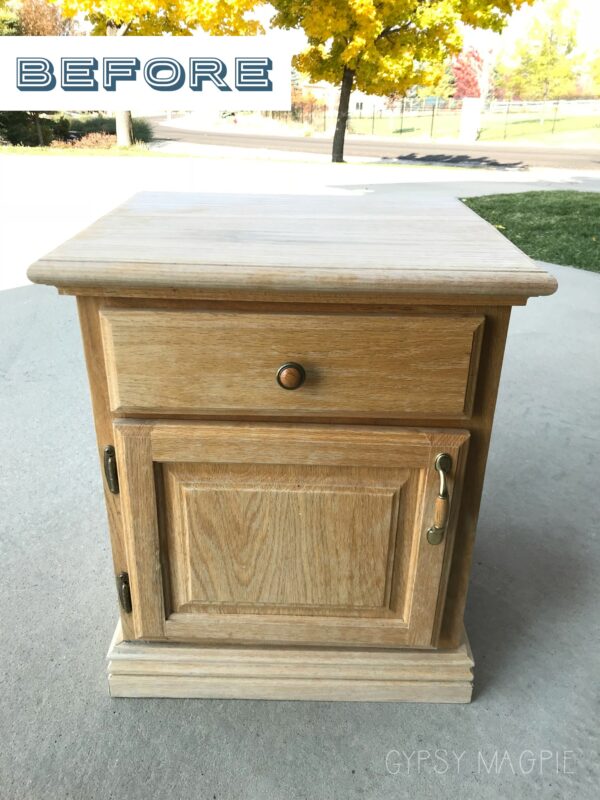 This nightstand got a major overhaul and is so much better now! Stop by Gypsy Magpie for the after! | Gypsy Magpie