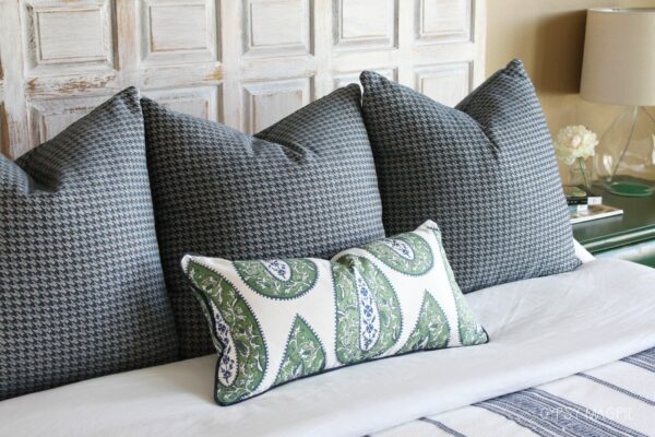Mixed pattern pillows in navy and green | Gypsy Magpie