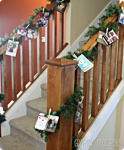 Banister Christmas Card Garland {Gypsy Magpie}