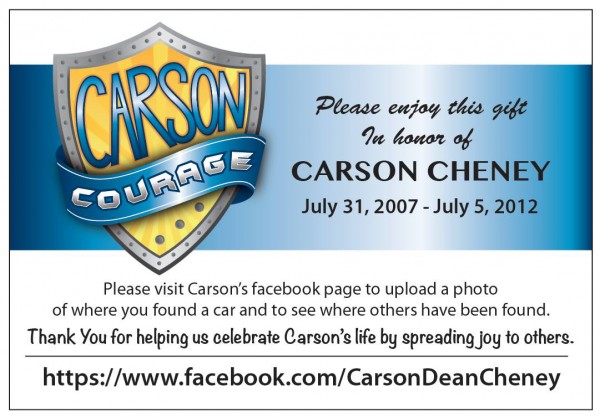 Share a car for Carson Courage! https://www.facebook.com/CarsonDeanCheney
