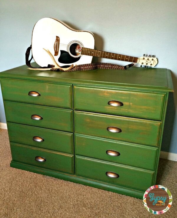This dresser made quite the transformation! Green paint saves the day.