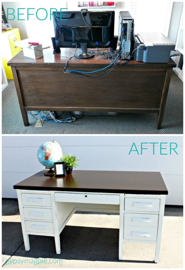Simply White Banker's Desk BEFORE & AFTER. Come see the rest of the process! | Gypsy Magpie