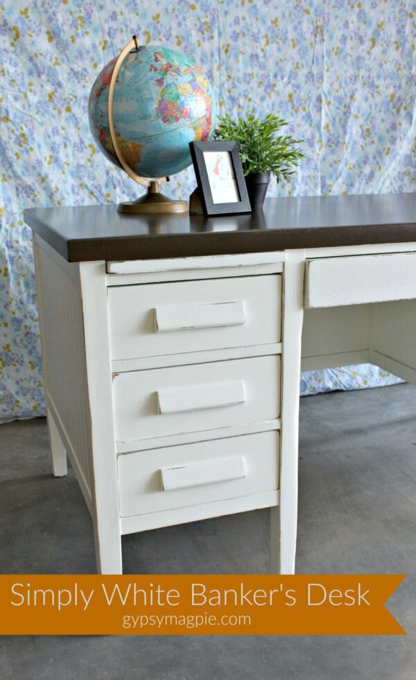 Come see how this wonderful old banker's desk got a new life with a little love and some Simply White paint | Gypsy Magpie