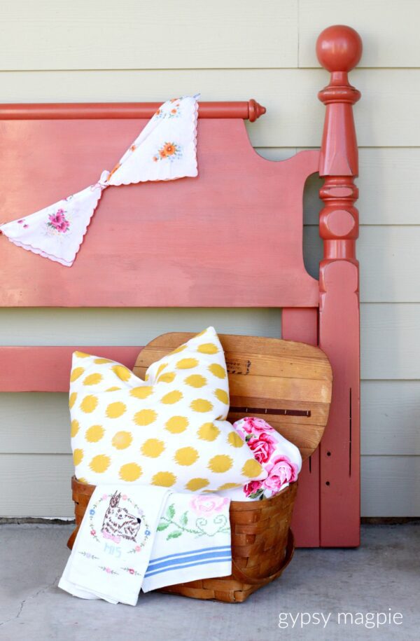 Darling queen sized headboard painted in Completely Coral milk paint | Gypsy Magpie