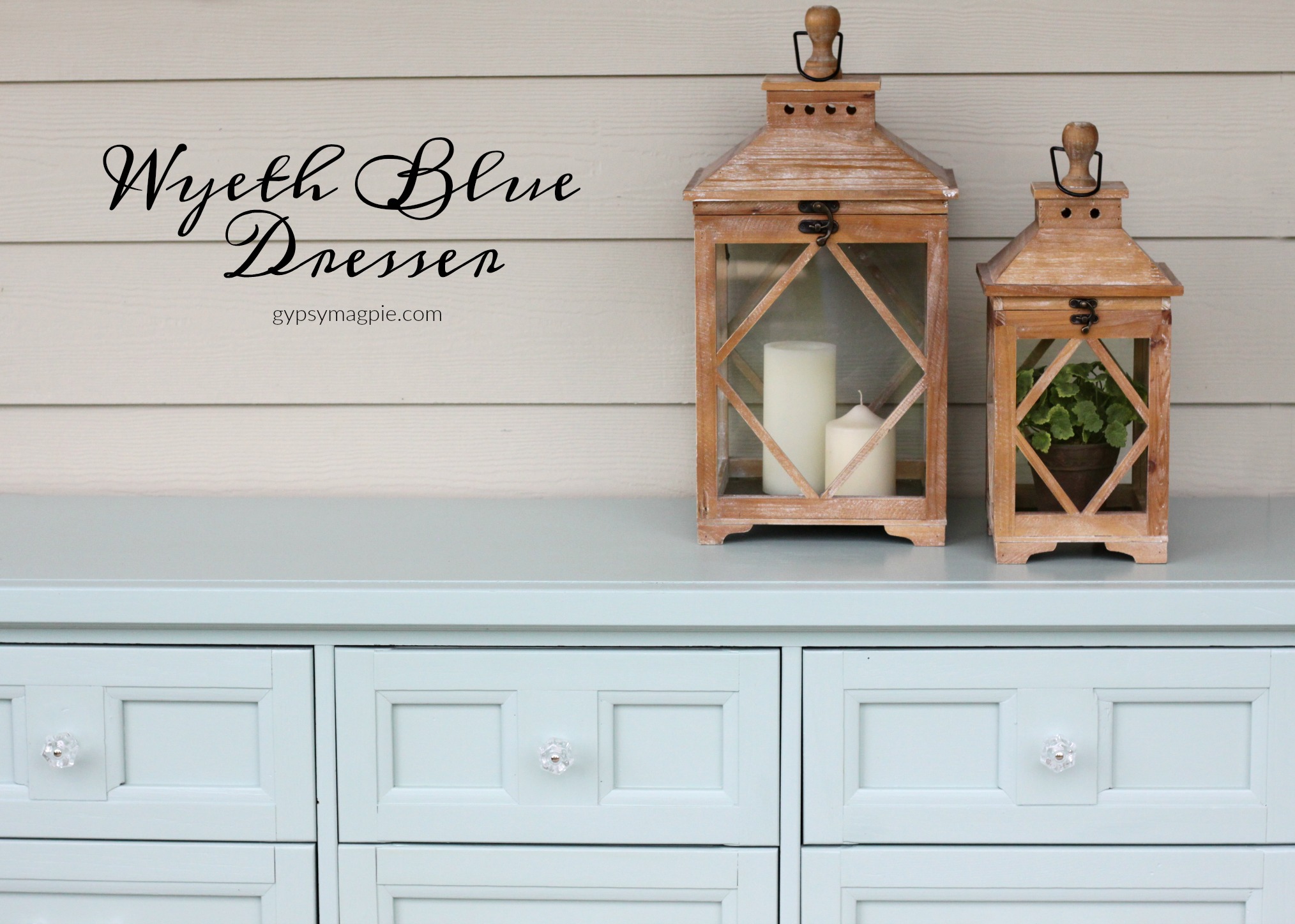 Darling hand painted 9 drawer dresser in 4 Chairs Furniture Wyeth Blue with D. Lawless glass hardware | Gypsy Magpie
