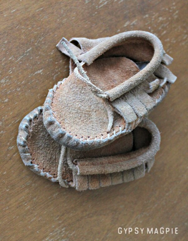 These sweet little handmade moccs were my baby shoes when I was tiny and my family traveled to rendezvous. Aren't they darling? | Gypsy Magpie