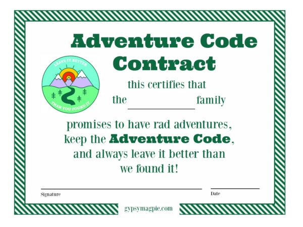 Use this free printable contract in your efforts to teach your family the Adventure Code! | Gypsy Magpie