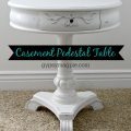 Cute round painted pedestal table with papered drawers | Gypsy Magpie