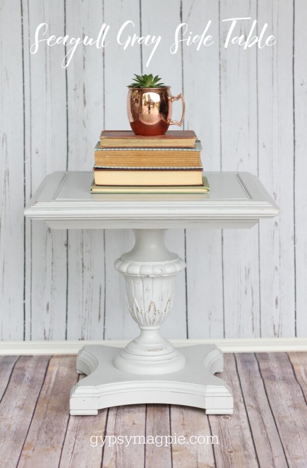 This little side table is painted in Seagull Gray. Isn't he darling? | Gypsy Magpie