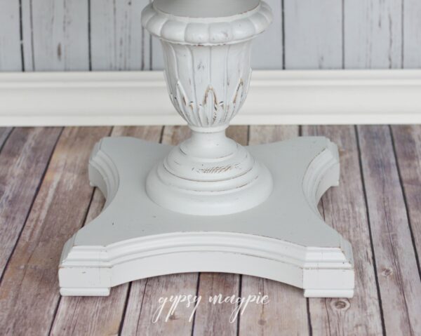 I love the detail on this sweet little Seagull Gray side table! | Gypsy Magpie