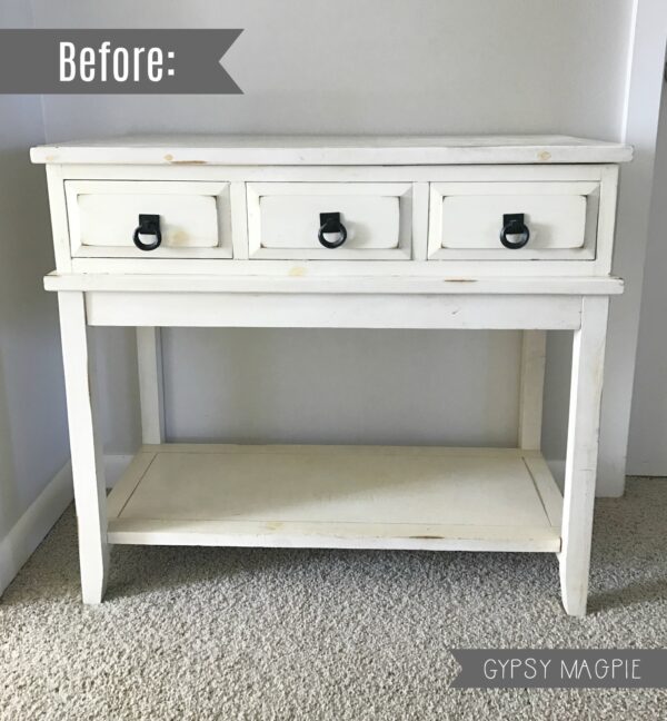 Come see what this tired console table looks like after some paint, paper, and new hardware! | Gypsy Magpie