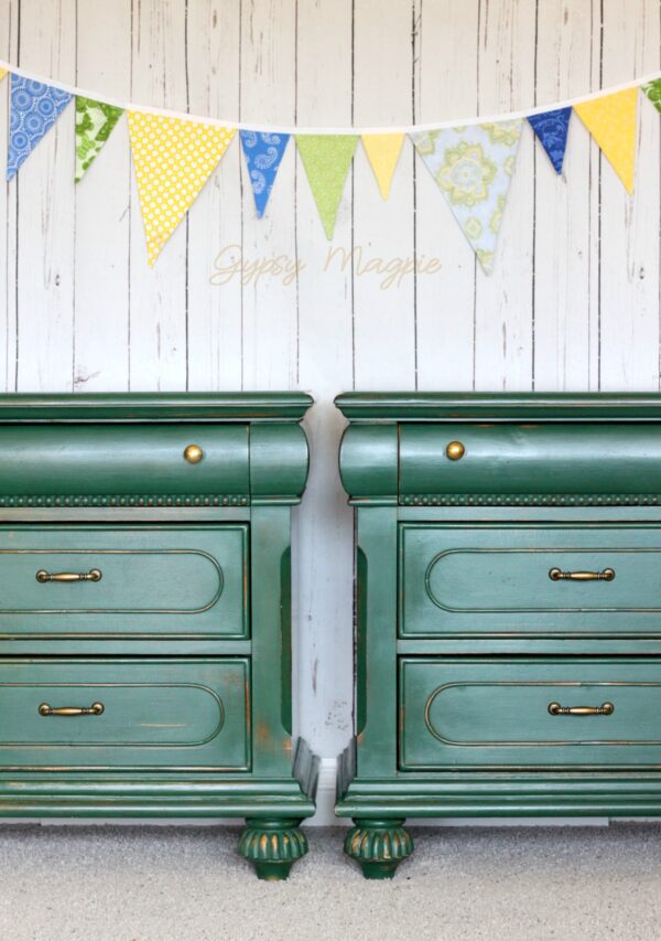 This pair of green and brass nightstands turned out so pretty! | Gypsy Magpie