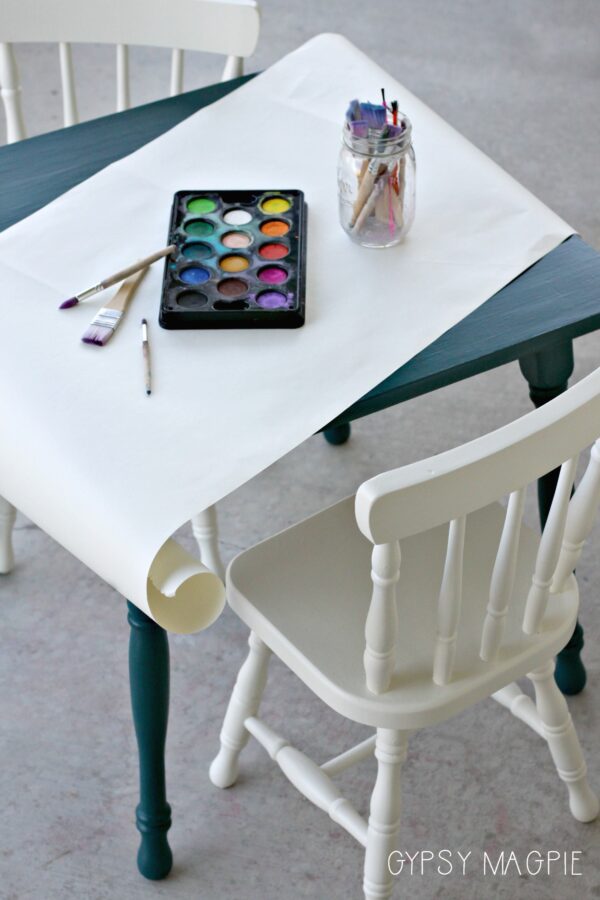This peacock blue kids art table is darling! | Gypsy Magpie