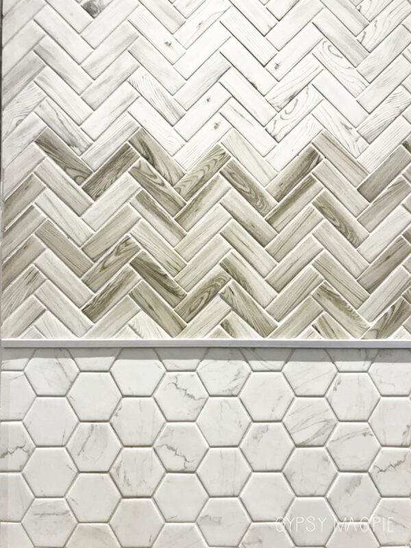 Wood tile in a herringbone pattern! This would be such a cool accent in a shower! | Gypsy Magpie