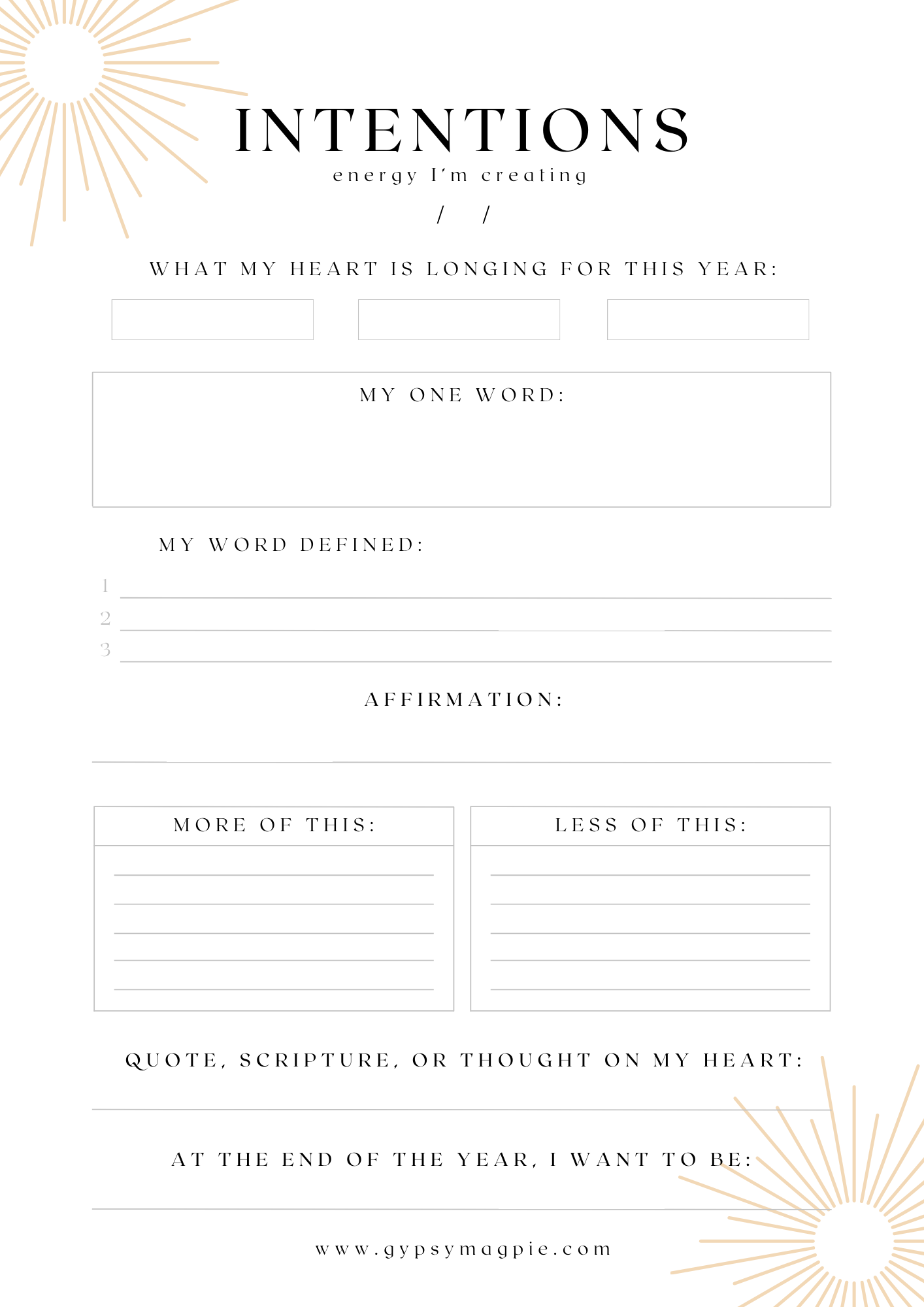 Setting and journaling New Year Intentions. See the link in post for 3 page free printable!