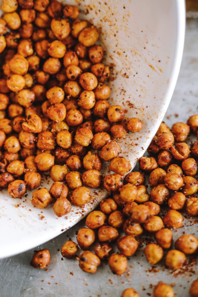 Snacking on crispy chickpeas with chili lime seasoning