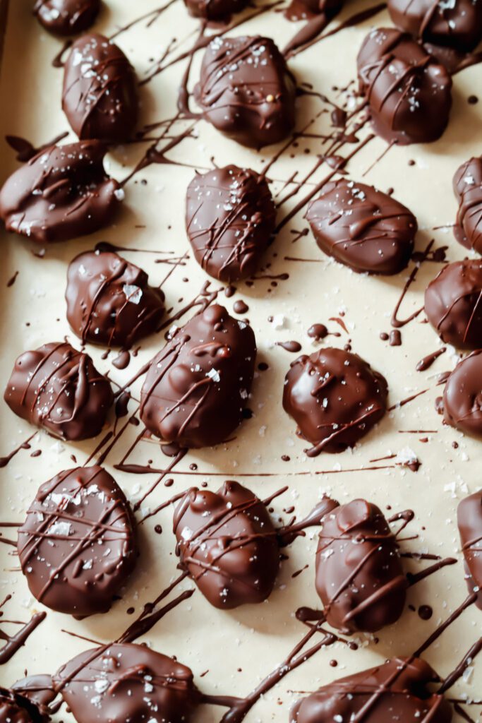 a healthier version of snickers made with dates, peanut butter, and allergy free chocolate