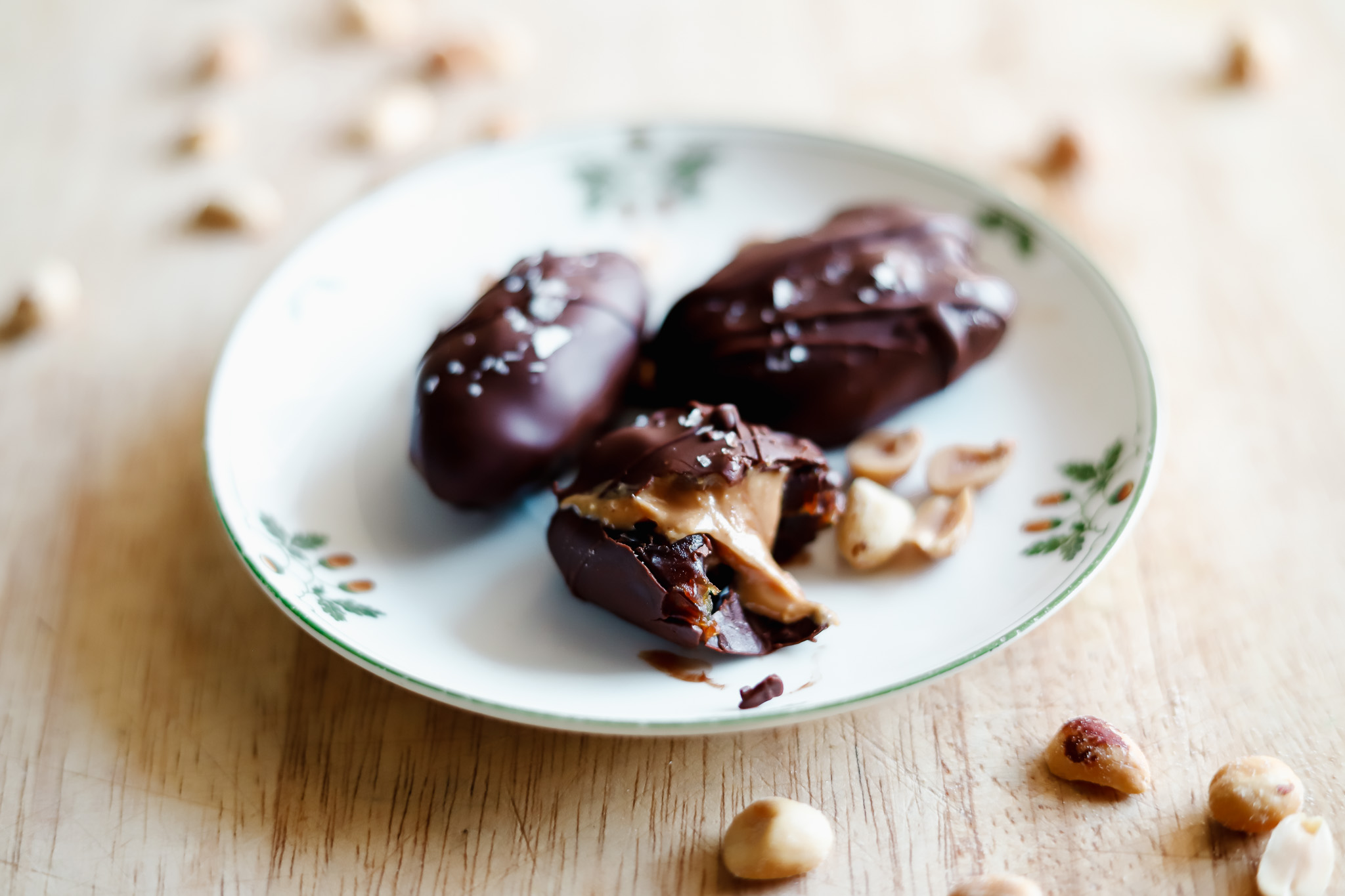 delicious healthier peanut butter stuffed date "snickers"