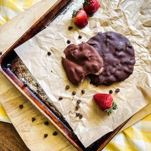 5 ingredient chocolate dipped strawberry protein popsicles