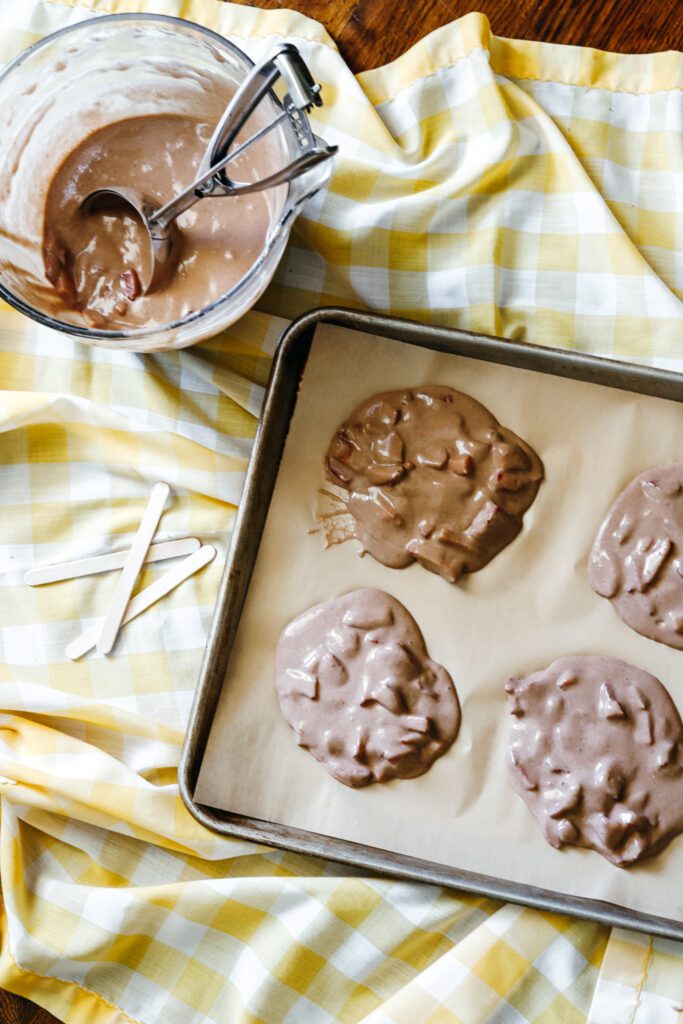 dollop protein mixture onto prepare baking sheets